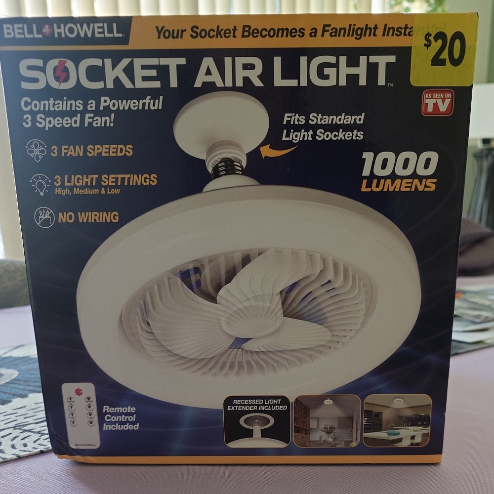 White Portable Socket Air Light With Fan!